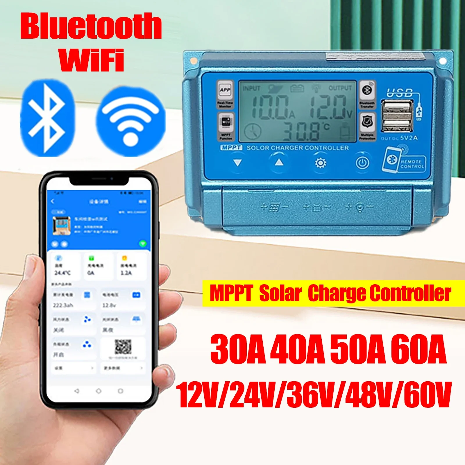 Drone Solar Charger - 12v24v36v48v60v 30a/40a/50a/60a display digital lcd de